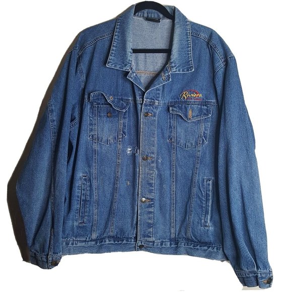 Vintage 90s Riviera Hotel Casino Las Vegas Denim Jacket Mens Size XXL Distressed - Picture 2 of 7